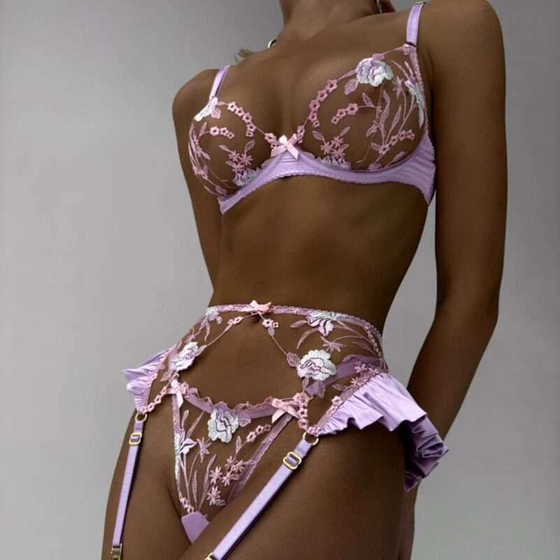 Mercerized Embroidery Super Beautiful Lingerie Set - Image 5