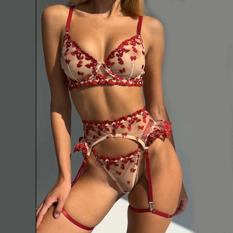 Embroidered Mesh Lingerie Set - Image 9