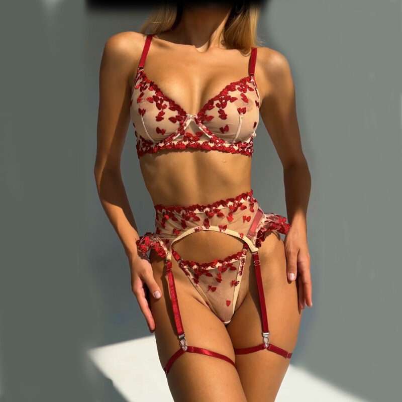 Embroidered Mesh Lingerie Set - Image 8