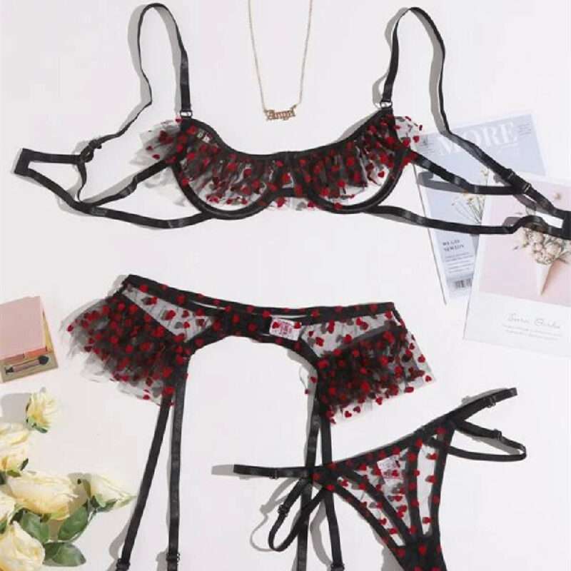 Love Polka Dot Ruffled Lingerie Set