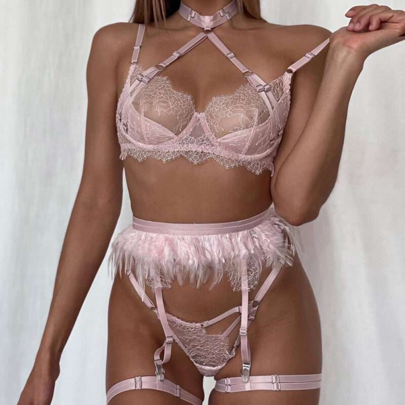 Heavy Lingerie Lace Feather 5-piece Set